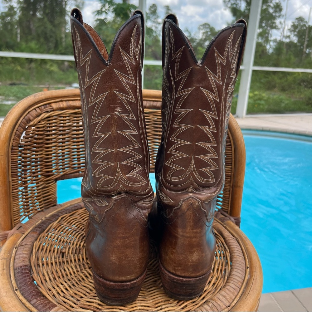 VINTAGE DAN POST chocolate brown leather western boots made in Spain